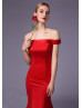 Off Shoulder Red Satin Simple Evening Dress